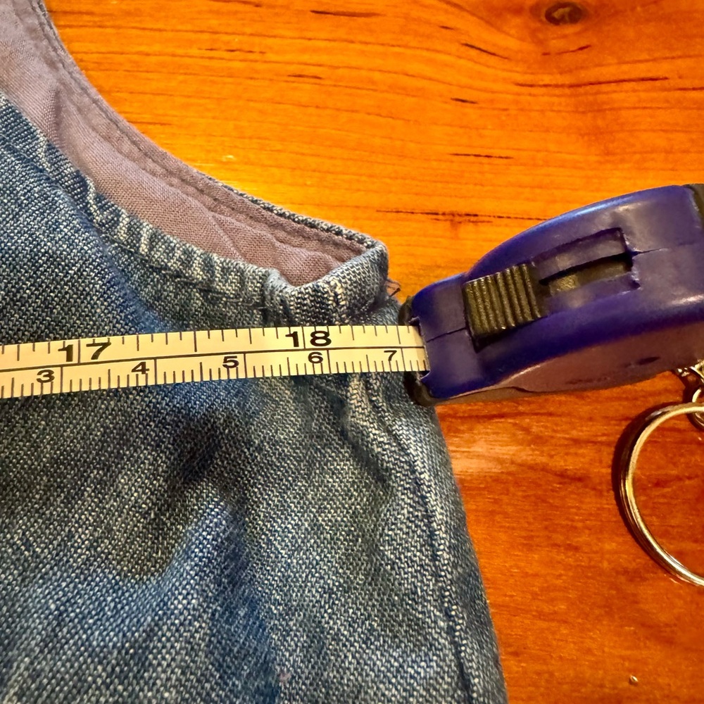 Entro Sleeveless Blue Denim Mini Dress with Decorative Gold Buttons - Picture 10 of 10